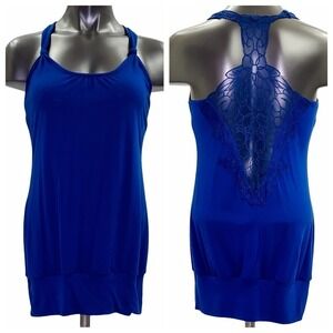 MAX Love Blue Racerback Lace Sleeveless Tunic Top